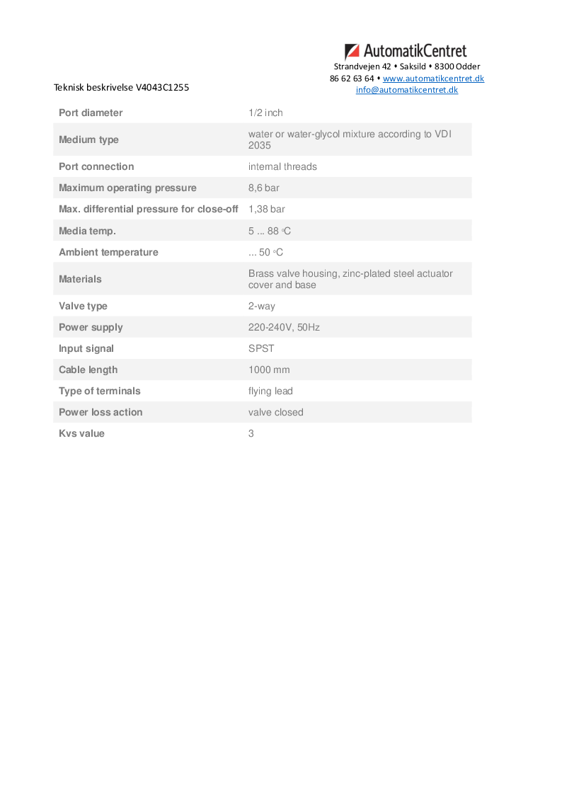 

Teknisk beskrivelse V4043C1255

