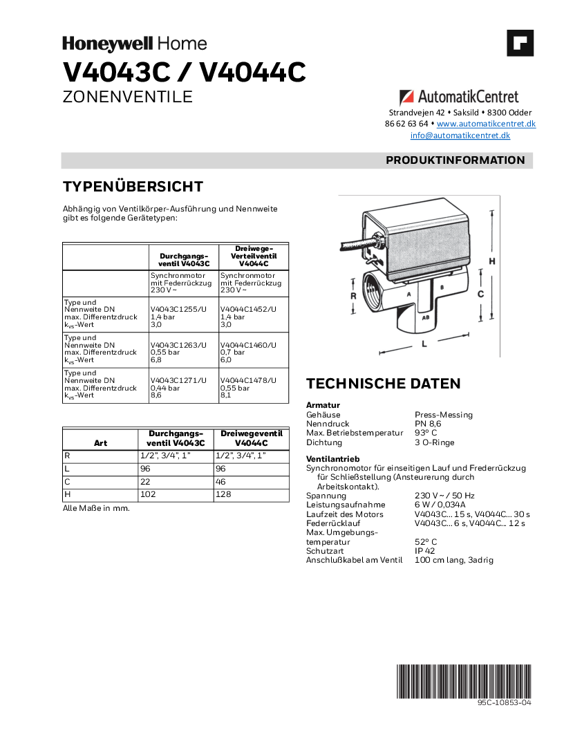 

V4043C   V4044C Honeywell Home DE


