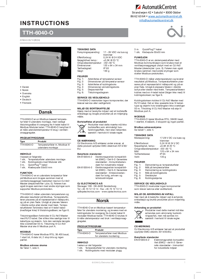 

TTH 6040 O Instruktionsvejl

