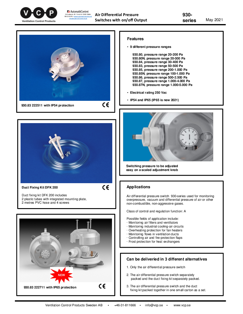 

930 serie air differential pressure switches

