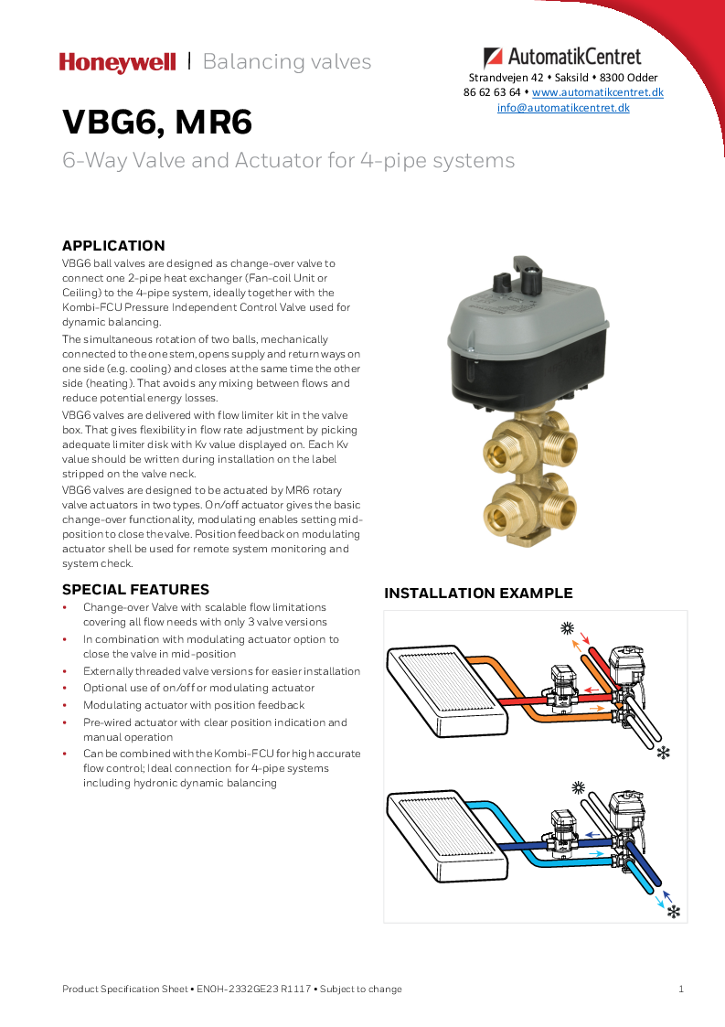 

VBG6, MR6 6 vejs ventil og motor datablad EN

