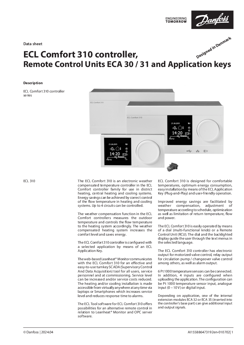 

ECL Comfort 310 controller Datasheet

