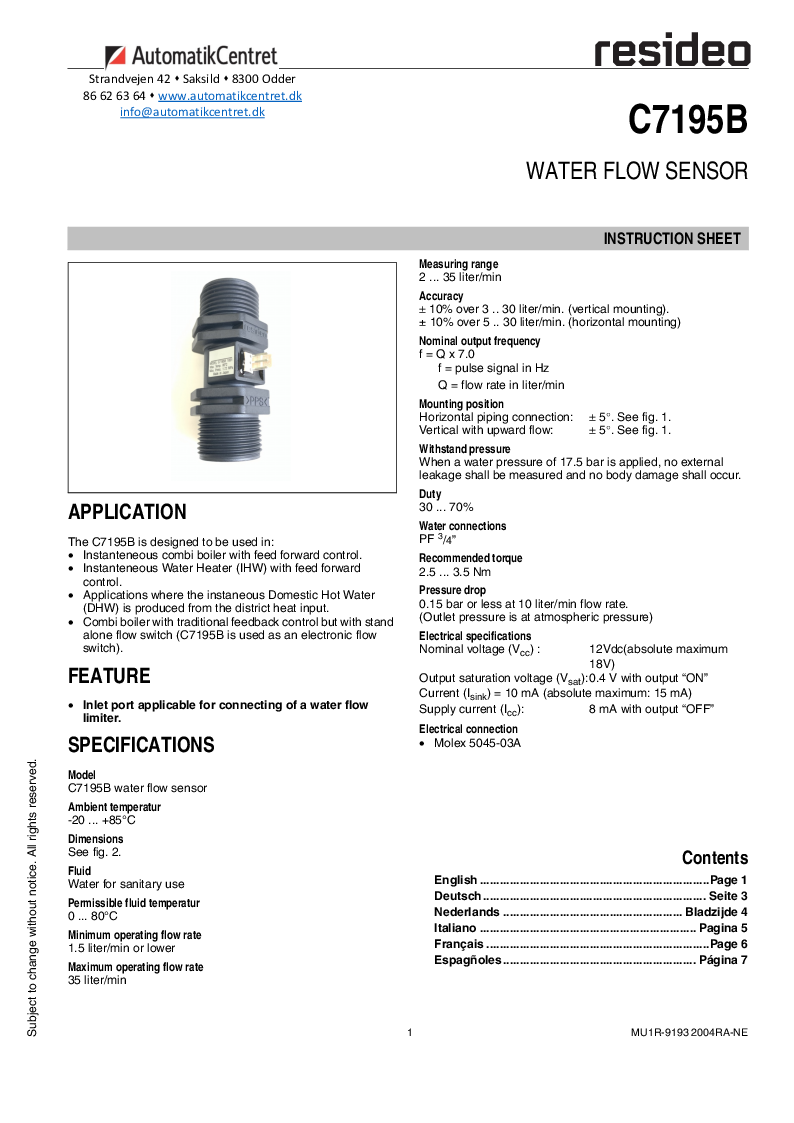 

C7195B Resideo Datablad EN

