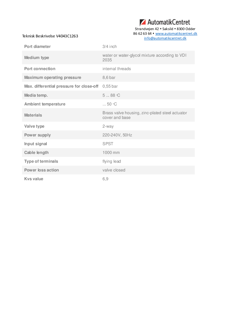 

Teknisk beskrivelse V4043C1263

