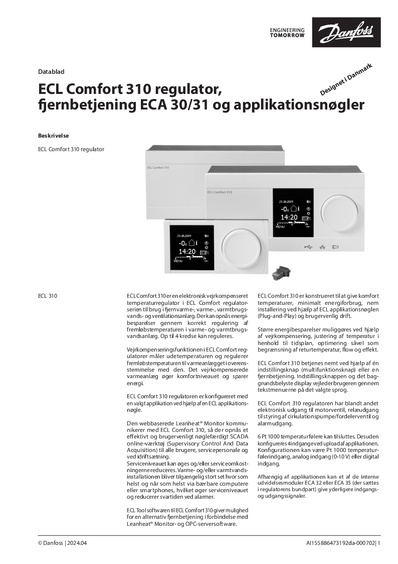 

ECL Comfort 310 datablad dansk

