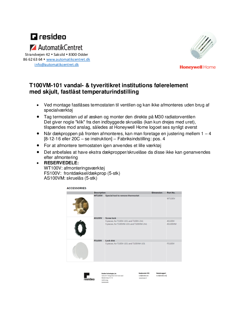 

T100VM 101 DANSK MONTAGEVEJLEDNING

