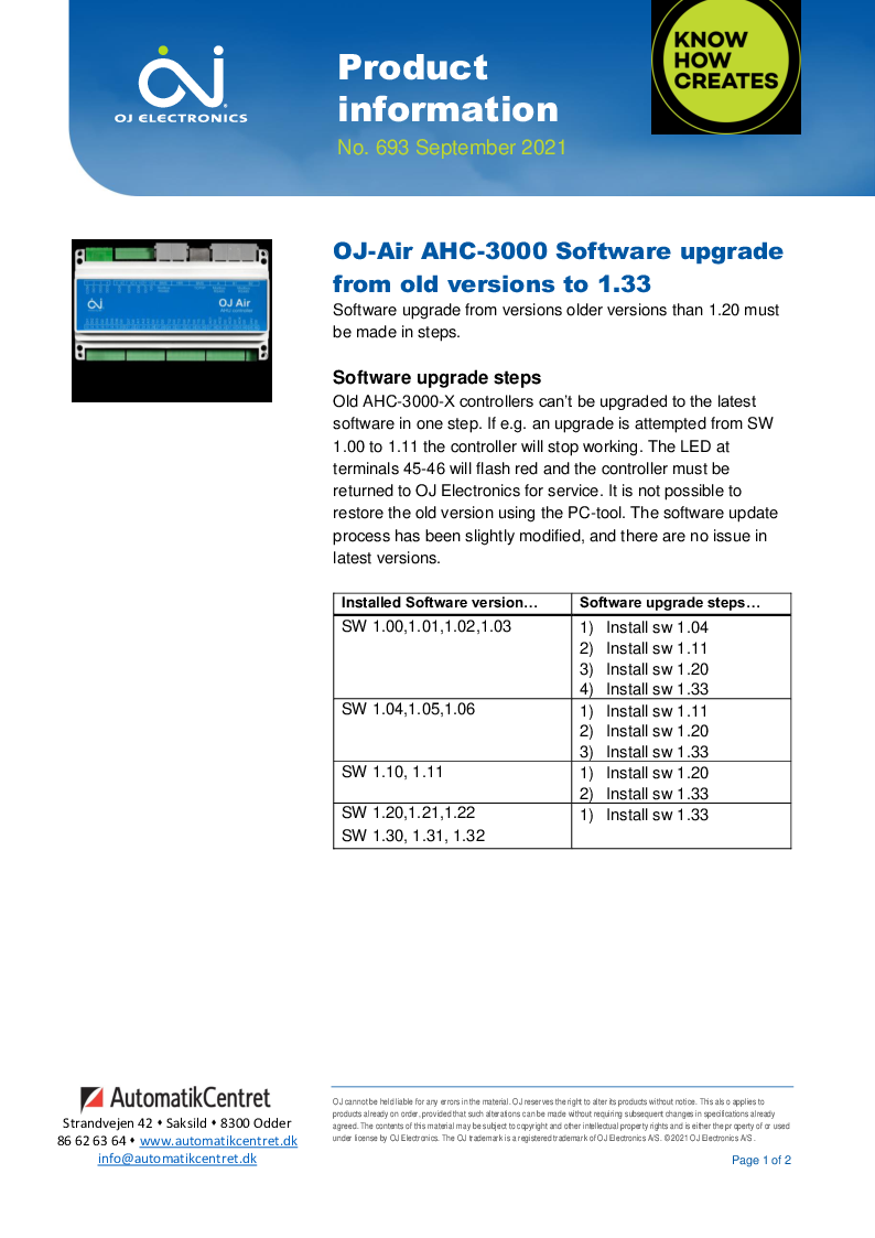 

693A AHC 3000 X SW Upgrade 1.0 to 1.33 Sep 2021

