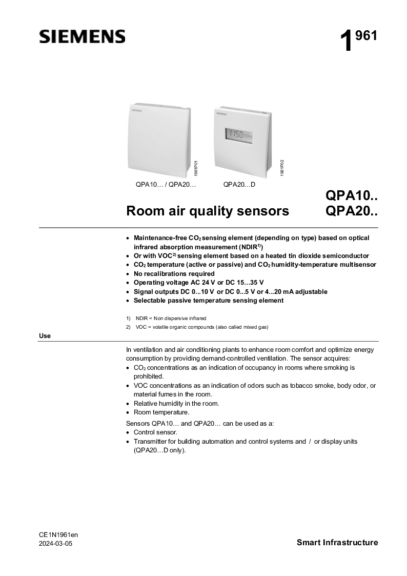 

A6V11526870 Indoor Air Quality Sensors QPA10.. QPA20.. en

