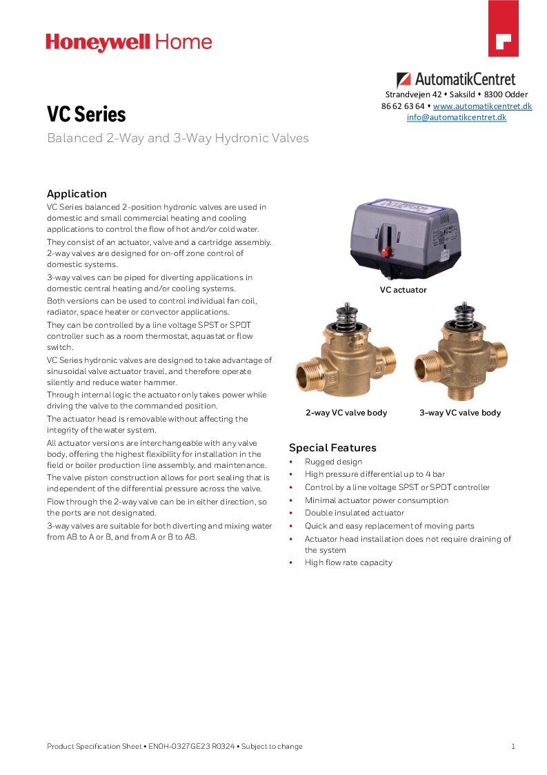 

VC Serie Honeywell Home Datablad EN 3

