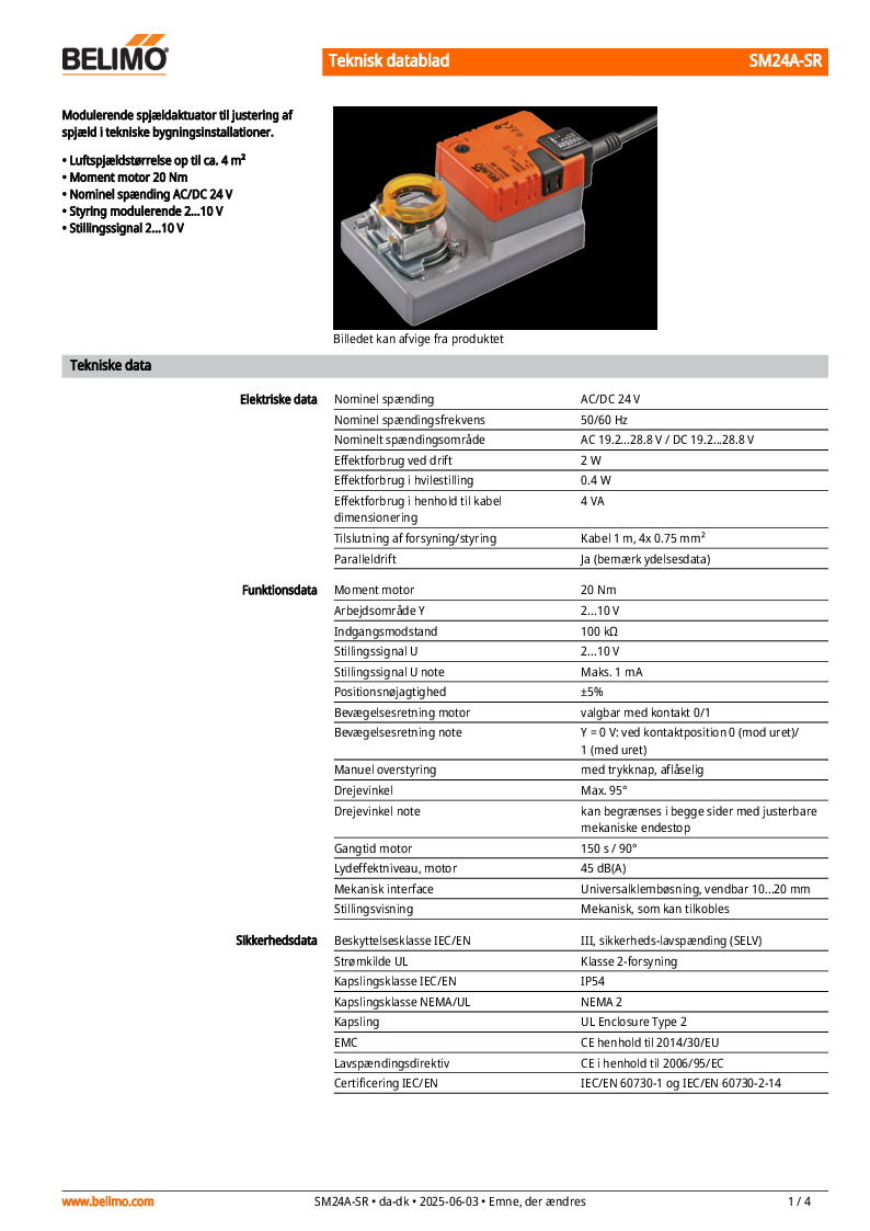 

belimo SM24A SR datasheet da dk

