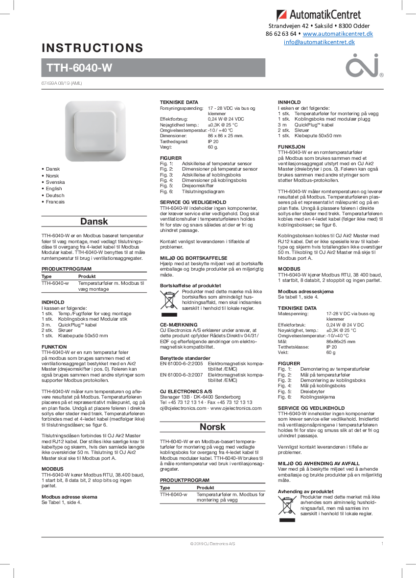

TTH 6040 W Instruktionsvejl

