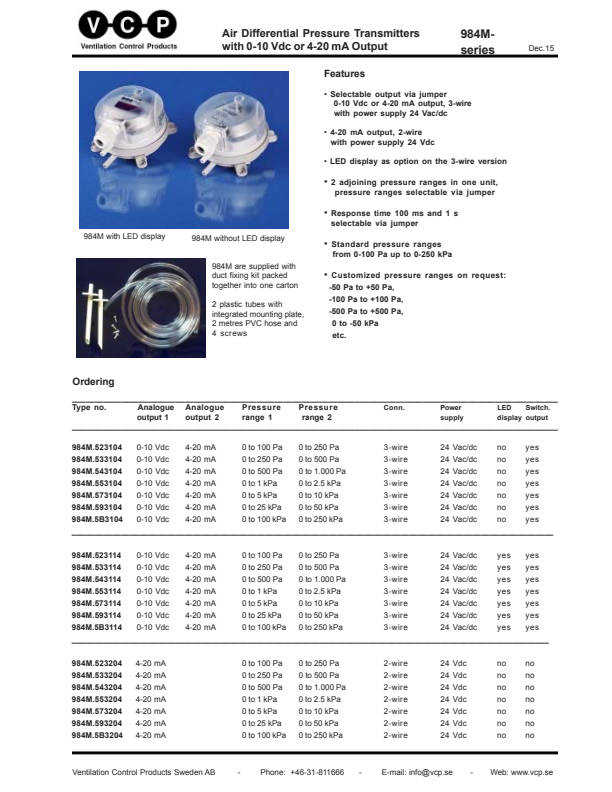 

air differential pressure transmitter 984m

