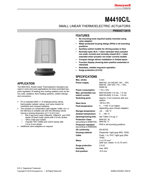 

M4410 Datasheet Honeywell EN

